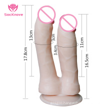 SacKnove Lesbian Gay Sex Toys Fantasy Realistic Real Feel Strapless Double Penis Anal Vaginal Strap On Dildo For Couples